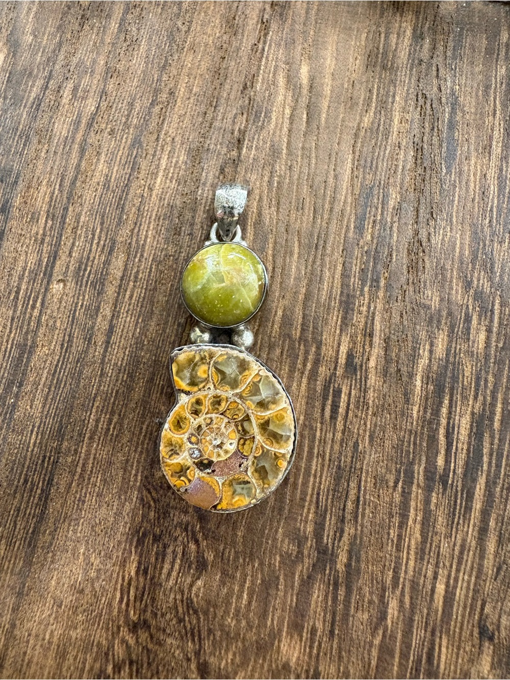Yellow and Green Fossilized Ammonite Pendant | Women's Jewelry